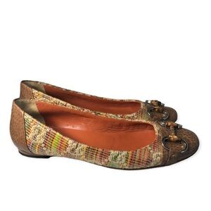 *Authentic* Gucci GG monogram raffia bamboo horsebit kitty ballet flats